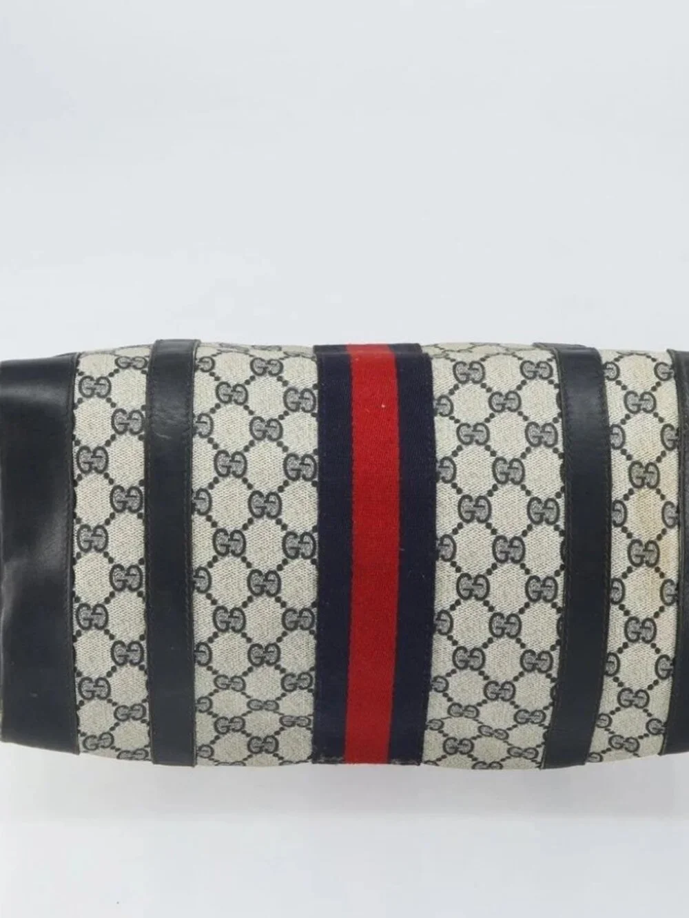 GUCCI GG Supreme Sherry Line Boston Bag PVC Navy Gold Red - Picture 6 of 15